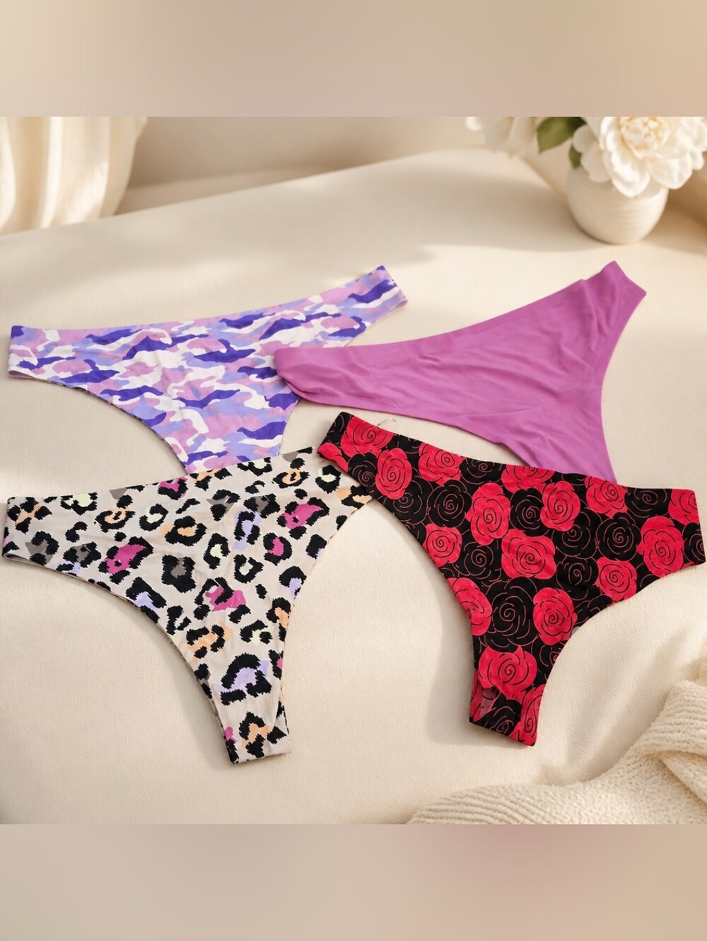 Women's Cheek Boss Thong Panties XL Multi-color Set of 4 NEW without tags